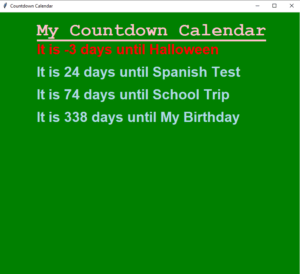 Countdown Calendar using Python Tkinter