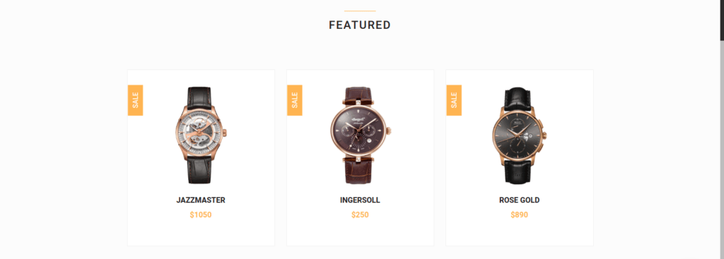 Watches E-commerce Website Design Featured Section