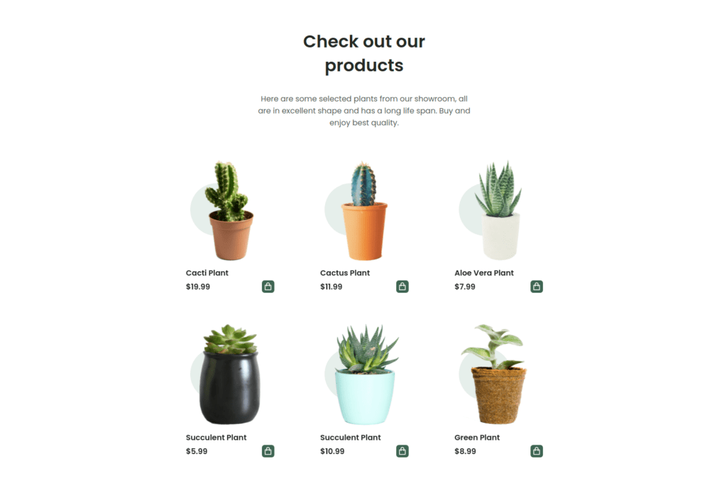 Plants Website Design product Listing