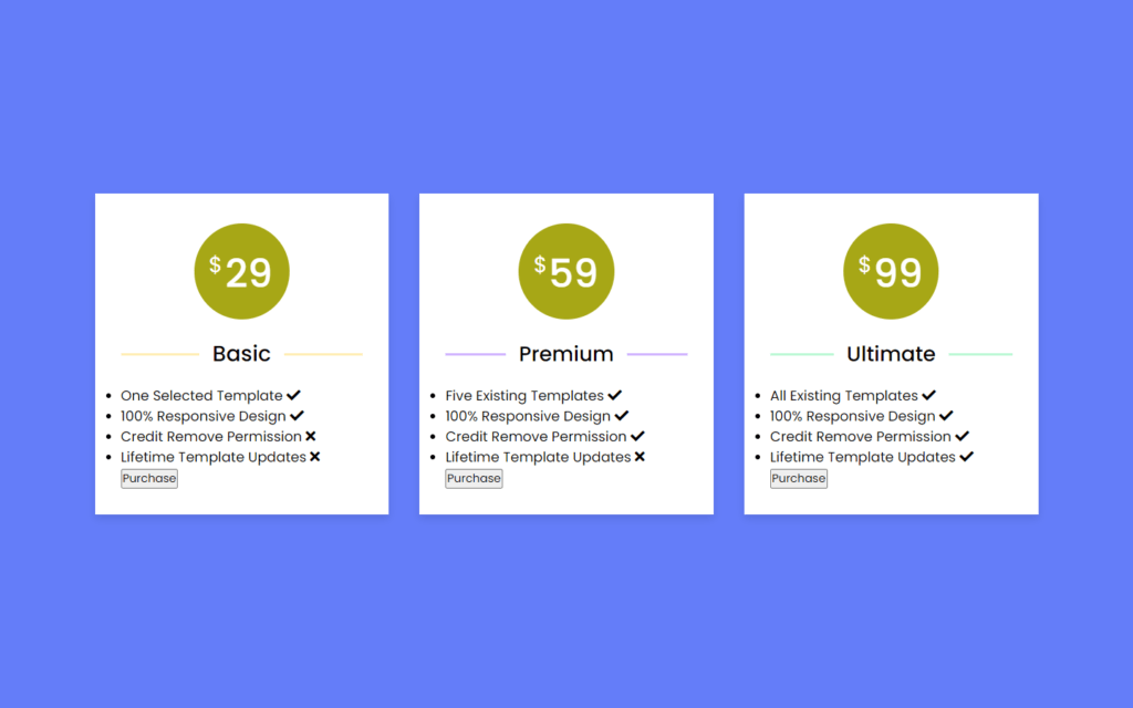 Responsive Pricing Table Card