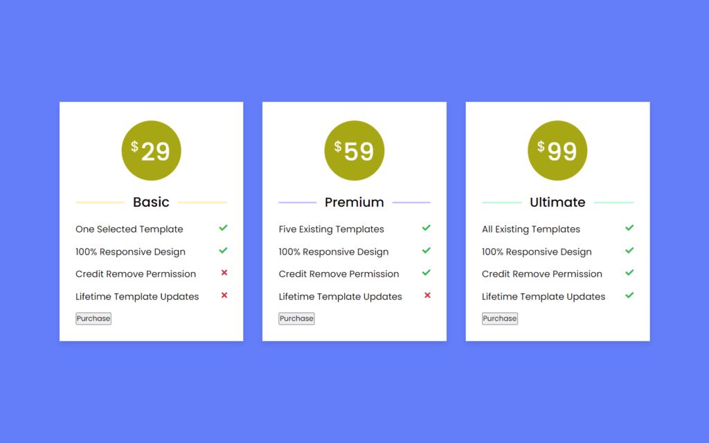 Responsive Pricing Table Card