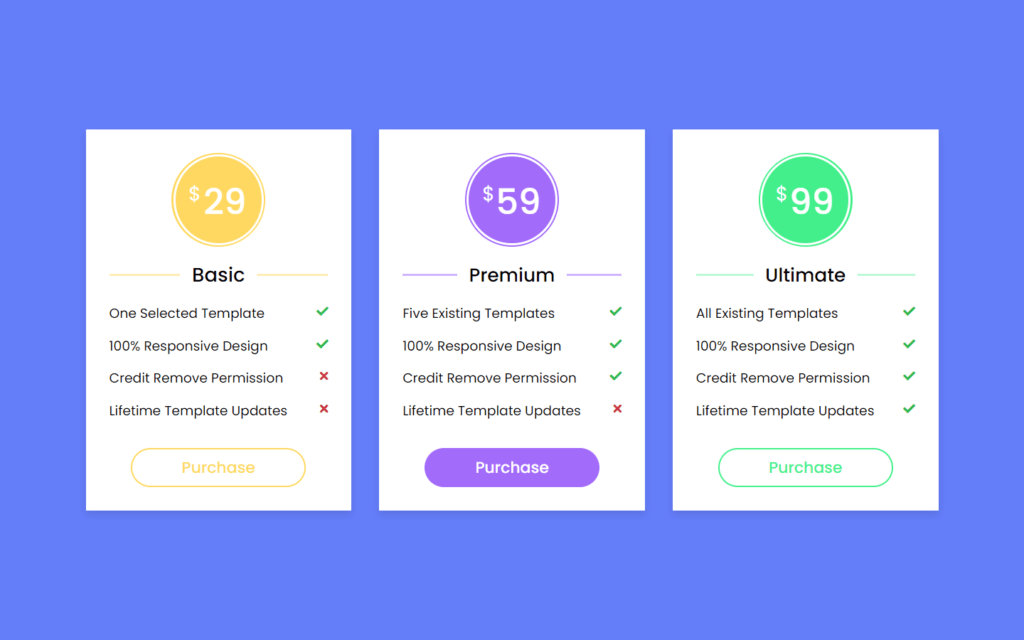 Responsive Pricing Table Card