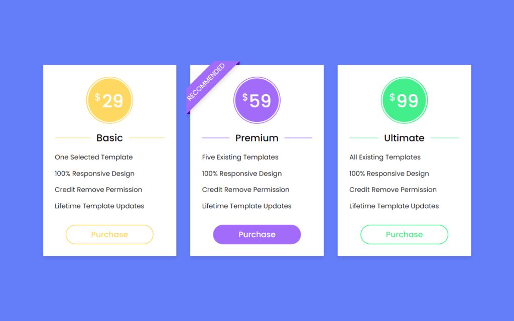 Responsive Pricing Table Card