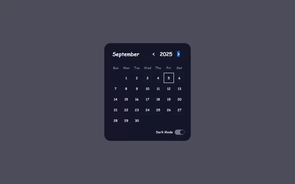 Calendar UI Design With Dark Mode