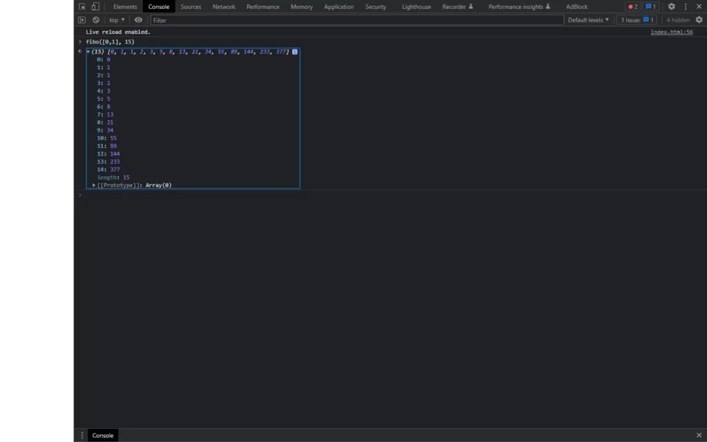 Computing Fibonacci Sequence in JavaScript